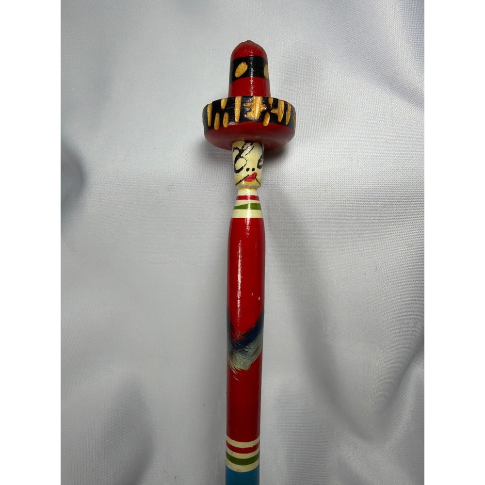 Unbranded Mexican Sombrero Folk Art Pen Unisex OS Red Blue Wood Vintage Souvenir